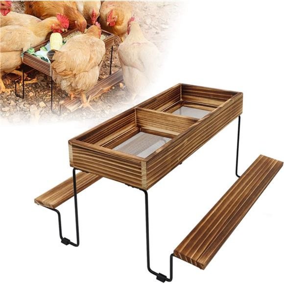 Chicken Feeder Table, Squirrel Feeder, Bird Feeder, Wood Chicken Picnic Table - Picture 1 of 6